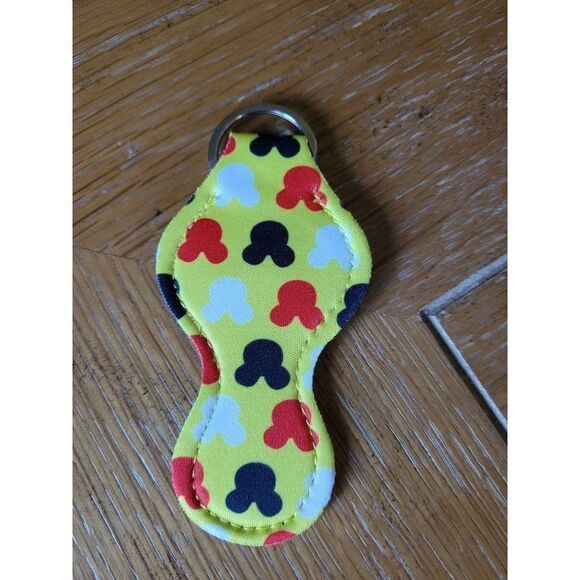 NEW Yellow, Black, Red, and White Mouse Ear Neoprene Chapstick Holder Key Chain - Picture 2 of 3